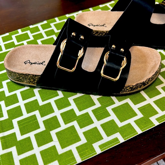 New Qupid Women’s Double Band Buckle, Black Sandals - Picture 3 of 7
